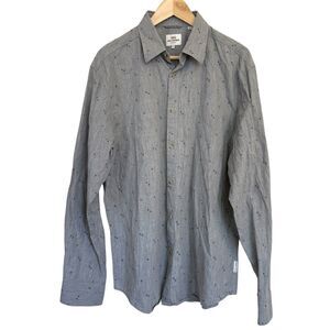 BEN SHERMAN Original Gray and Blue Design Long Sleeve Shirt Size LARGE